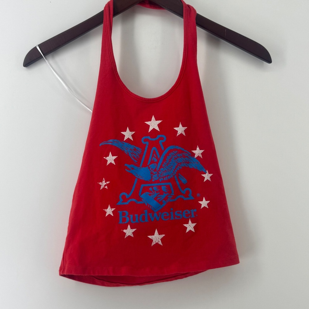 Budweiser Women Red Graphic Halter Top Eagle Stars B2P017A Small